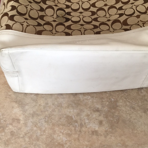 Coach Signature Slouchy Tote Signature Logo Canvas & Leather Khaki Bag purse - Picture 11 of 13